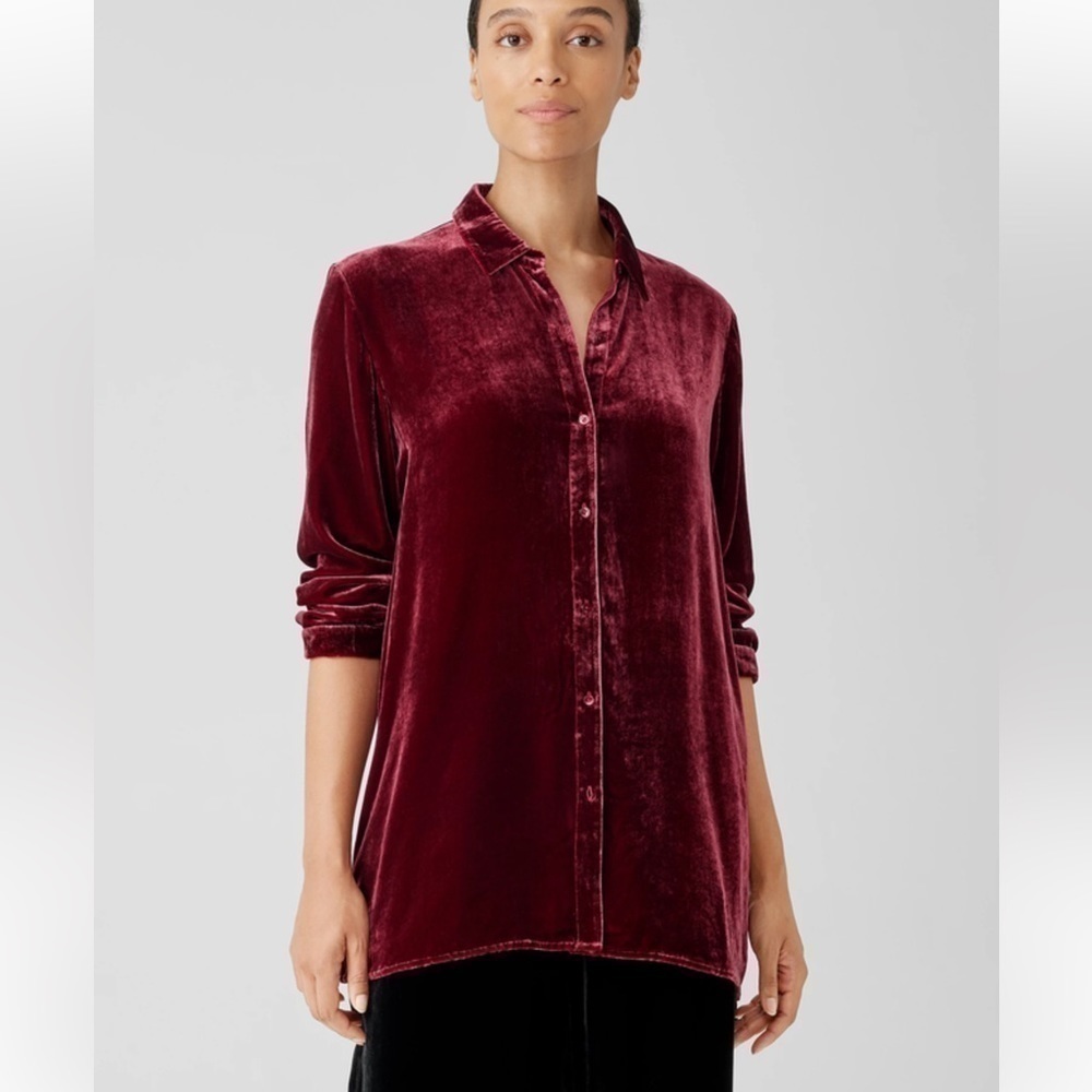 EILEEN FISHER Velvet Classic Collar Long Shirt